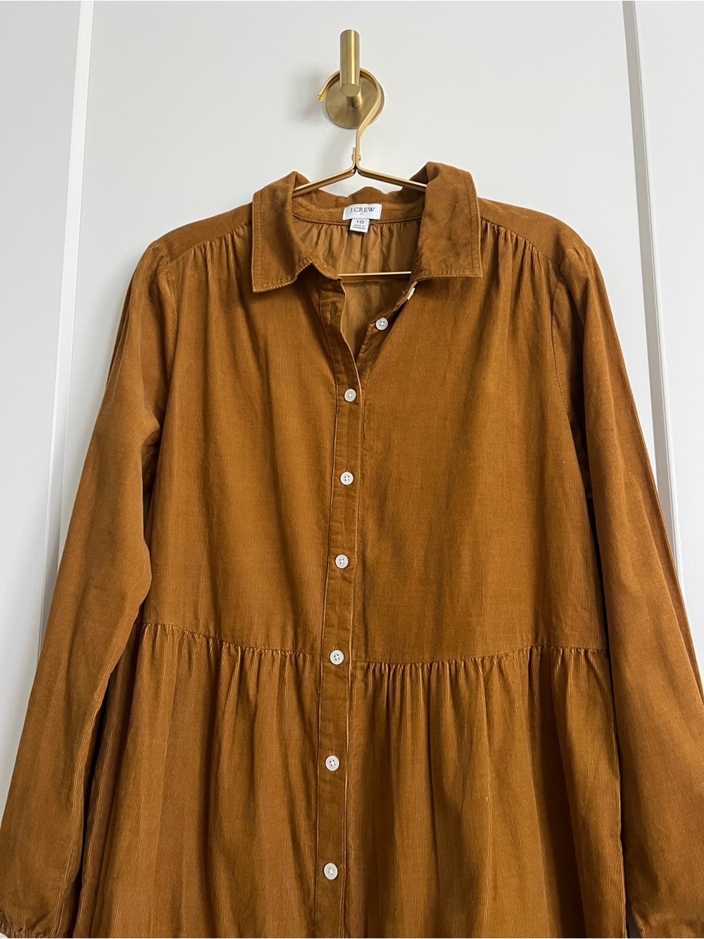 J.Crew Golden Brandy Corduroy Tiered Mini Shirtdress Size 10 NWOT - Picture 9 of 12